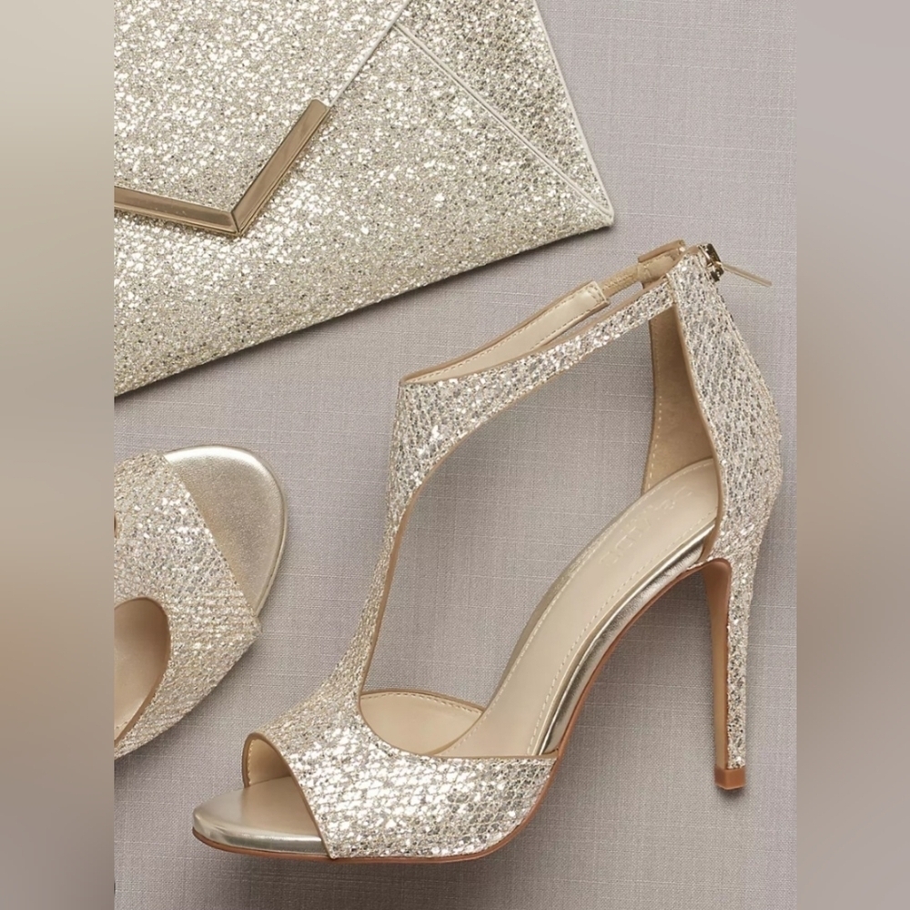 David's Bridal Gold Sparkly Sandal Heels